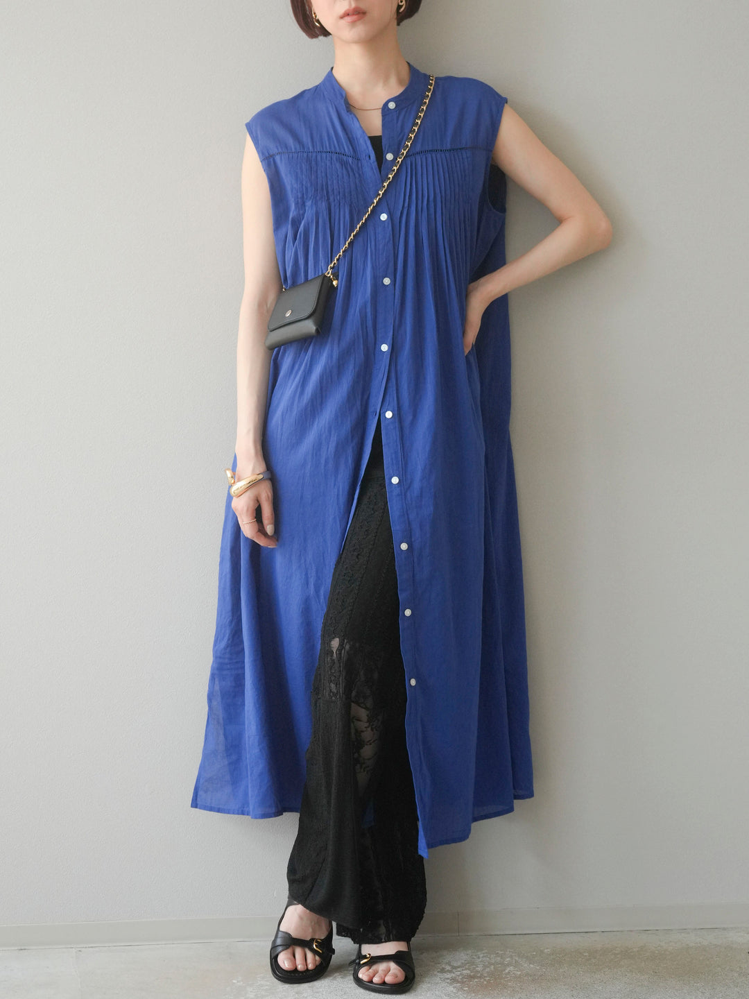 【預購】拼布蕾絲寬褲/黑