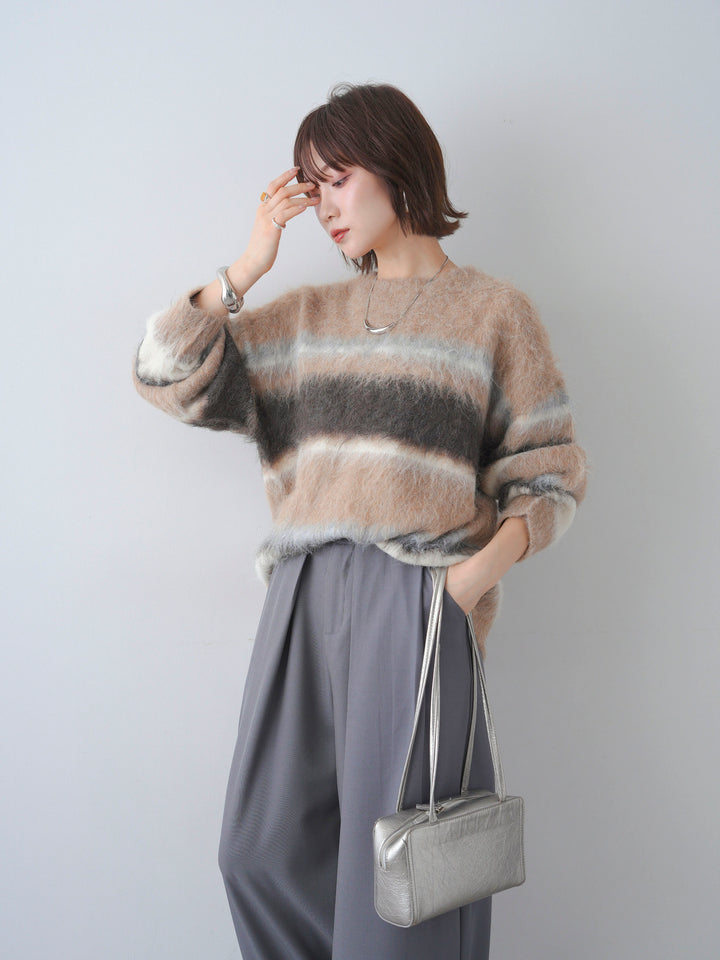 [予約]カラフルボーダーシャギーニットプルオーバー/beige