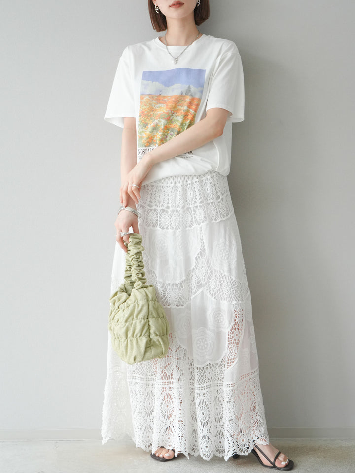 【預購】花朵照片T卹/米白色