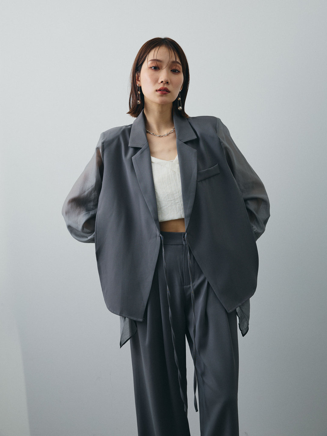 [予約]シアー切替テーラードジャケット/グレー