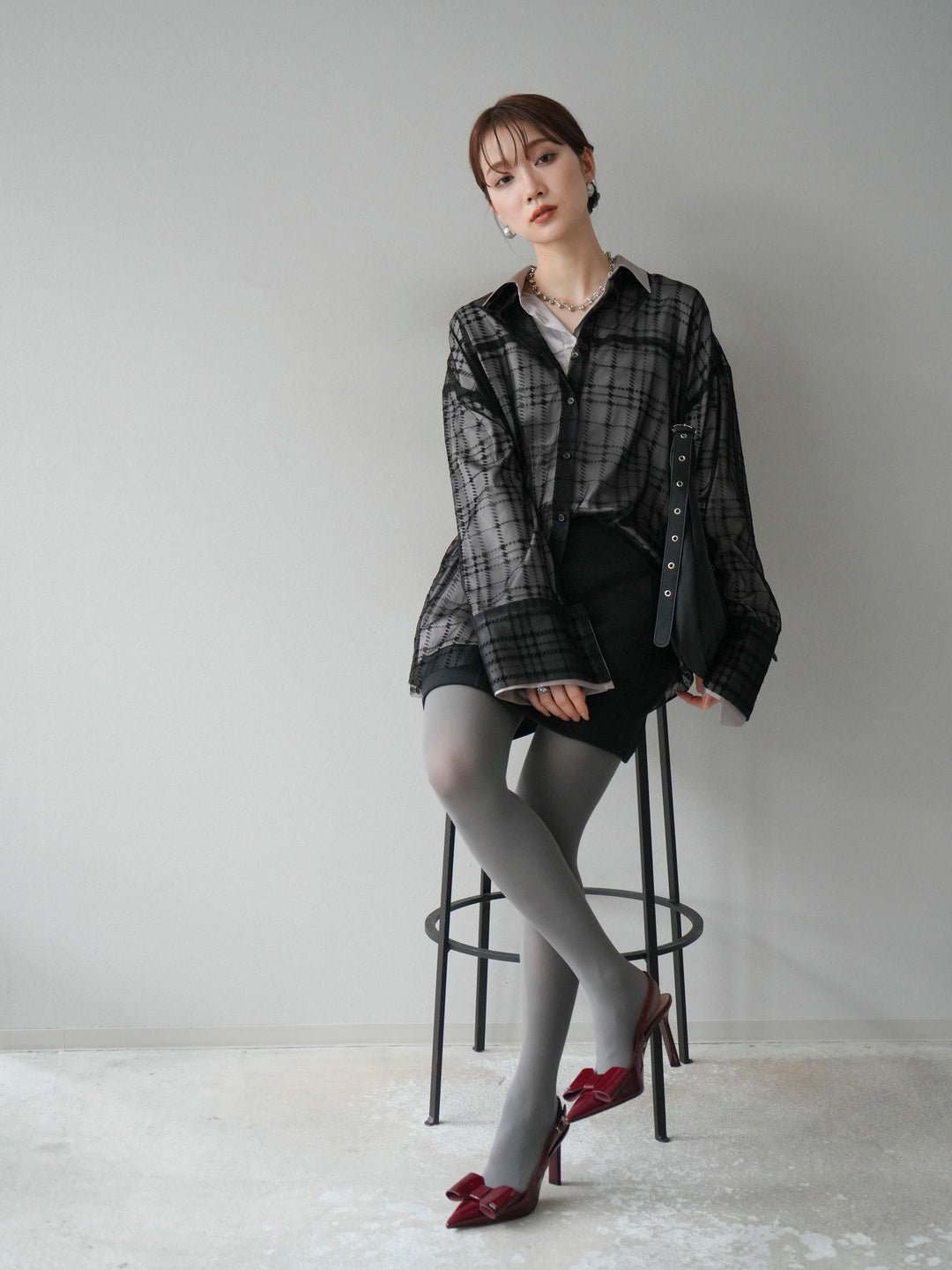 [予約]フェイクウールコクーンミニスカート/ブラック