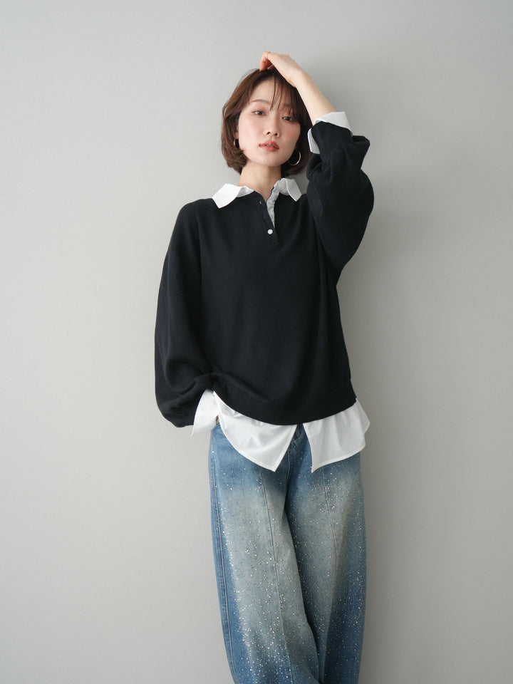 [予約]シャツドッキングオーバーニットプルオーバー/blackoff