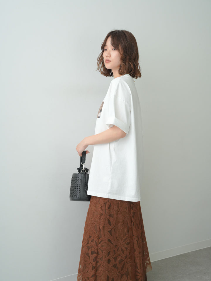 [SET]スリードッグフォトボックスTEE+フラワーレースレイヤードスカート(2set)
