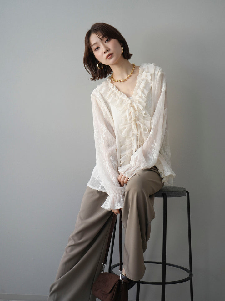 [予約]楊柳ラッフルフリルカーディガン/ivory