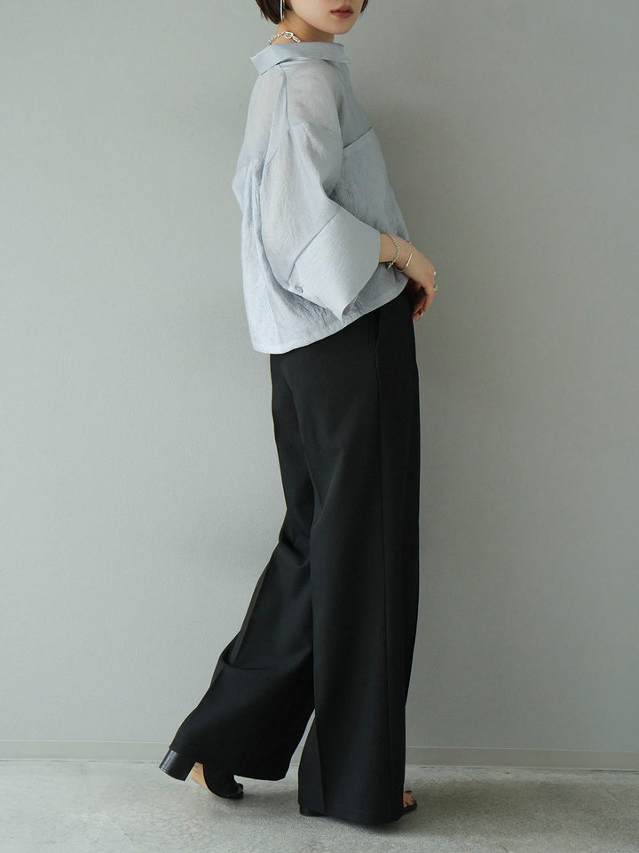 [SET] Big cuff sheer washer shirt + design tuck wide pants (2set)