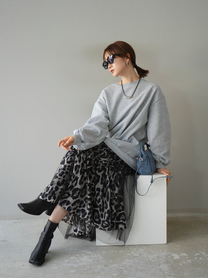 [予約]スウェットドッキングアニマル柄レイヤードワンピース/グレー