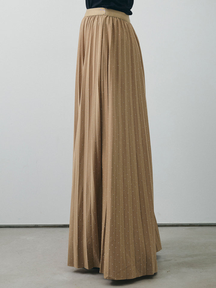[予約]ラインストーンプリーツスカート/ベージュ