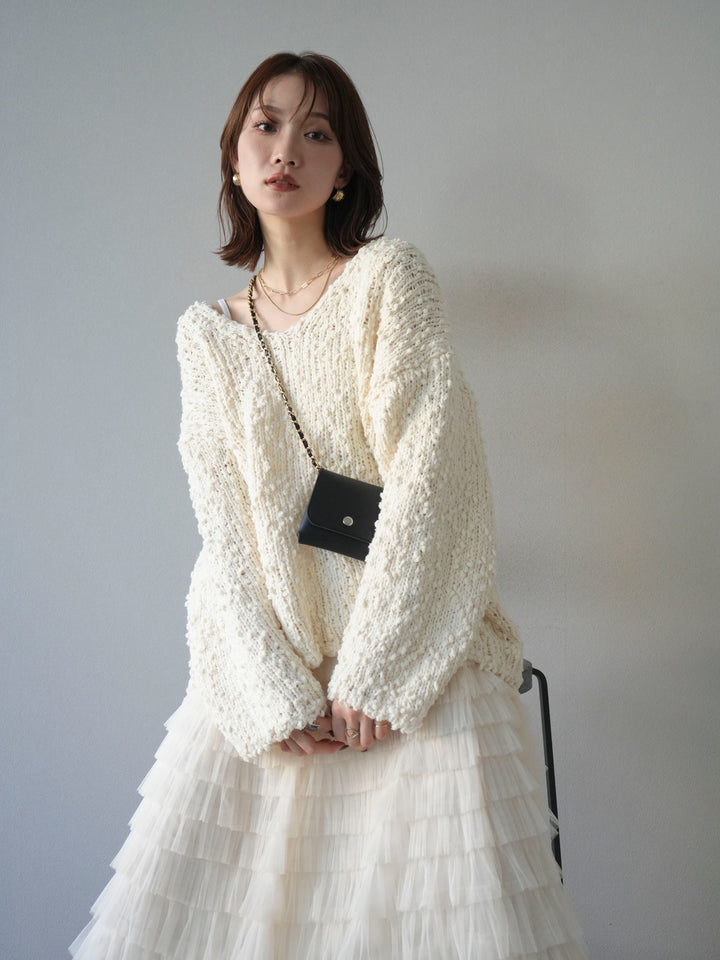 [予約]メランジポコポコニットプルオーバー/ivory