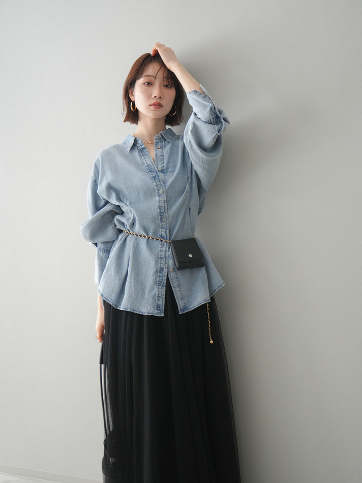 [SET]テンセルデニムタックシャツ+チュールボリュームスカート(2set)