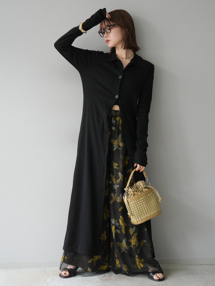 [予約]襟付きカットリブボタンワンピース/ブラック