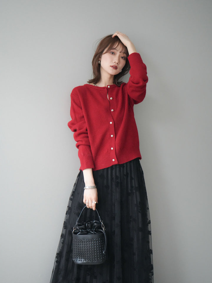 [予約]アンティークボタンニットカーディガン/red