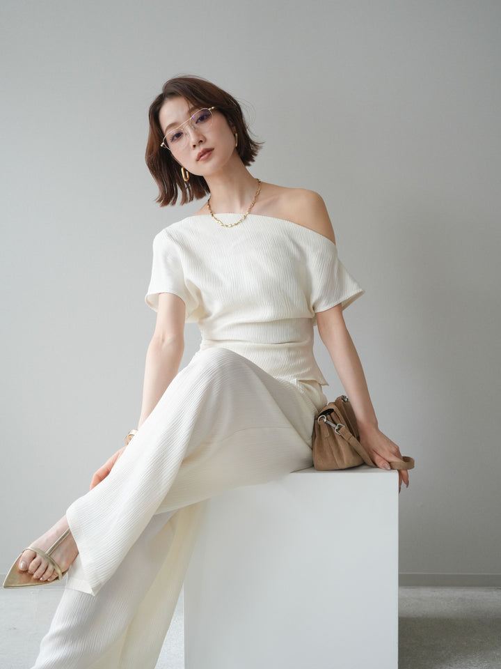[予約]クレープアシンメトリーギャザートップス/white