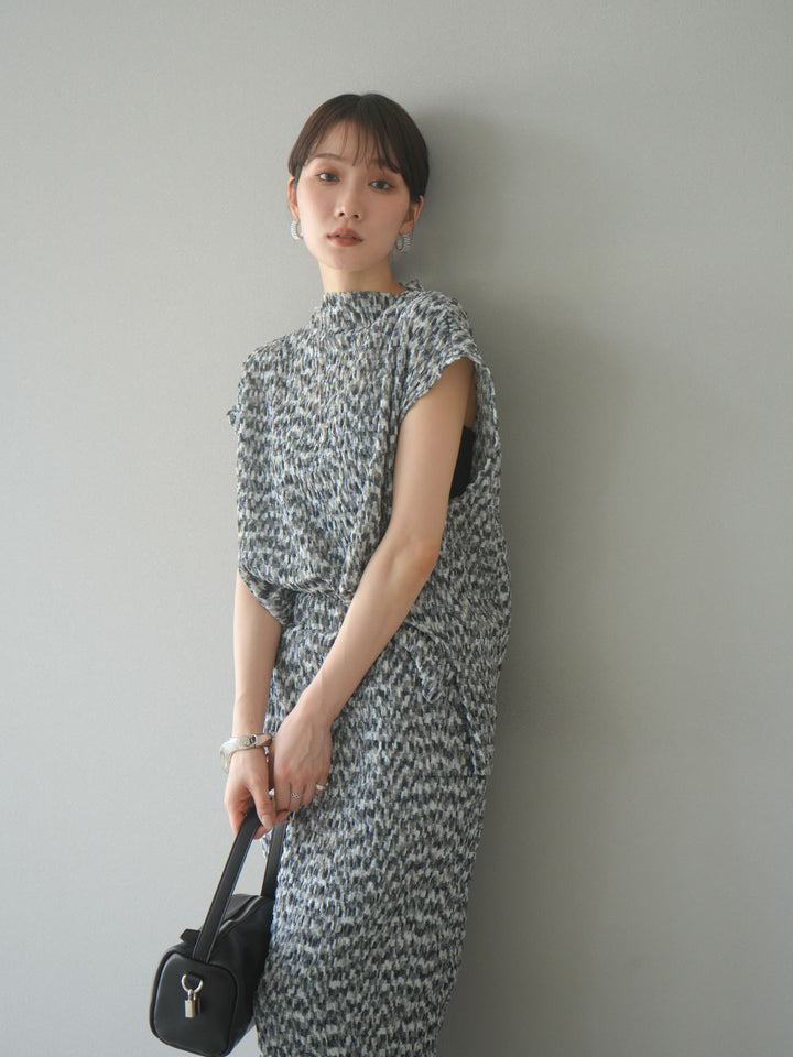 [予約]マルチカラーランダムプリーツフレンチトップス/ブラック