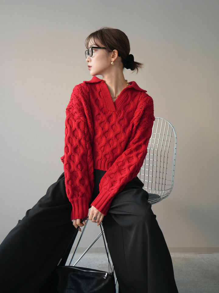 [SET]バルキーケーブルクロップド開襟プルオーバー+バルキーケーブルクロップド開襟プルオーバー(2set)