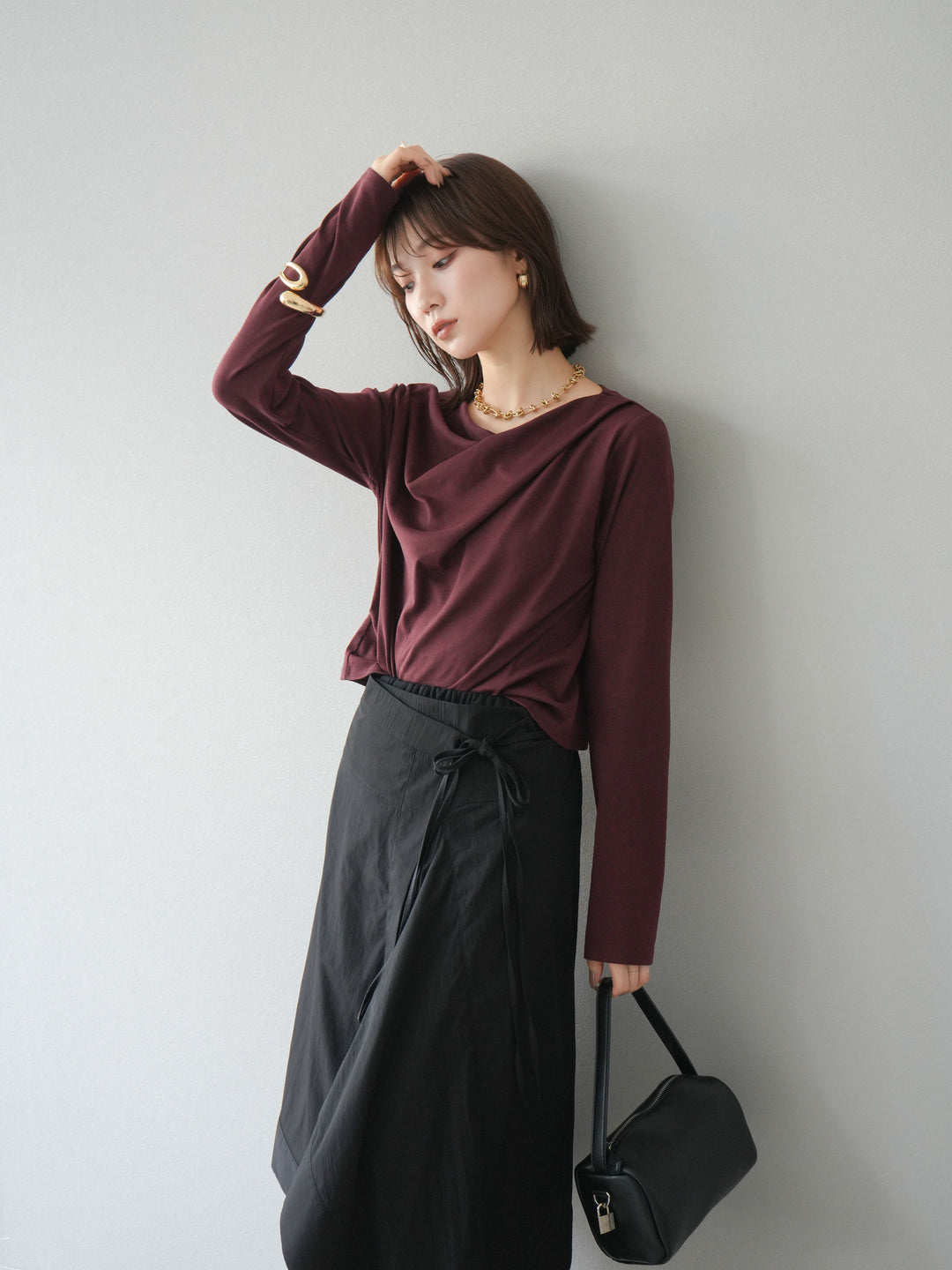 [予約]ドレープデザインカットソー/ブラウン