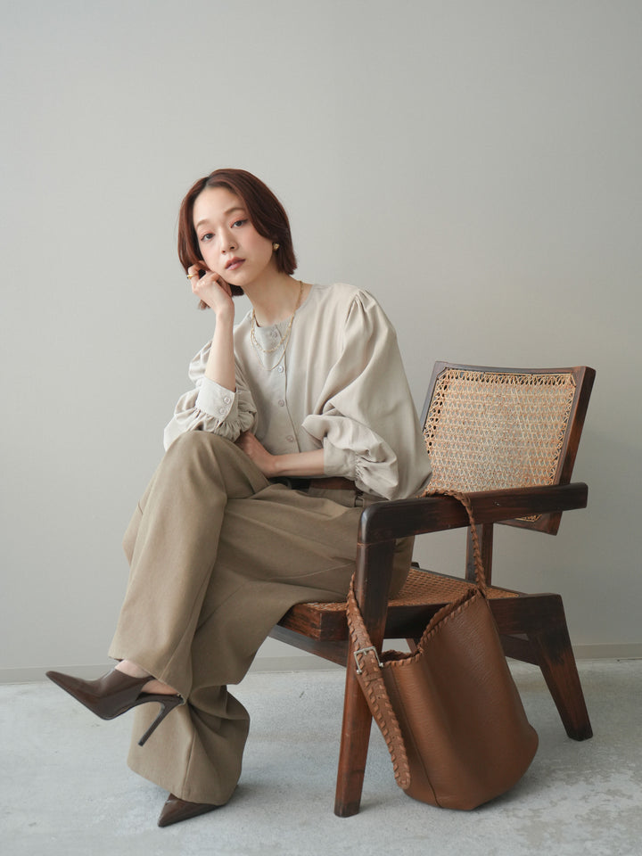 [予約]2WAYピーチスキンボリュームスリーブブラウス/greige