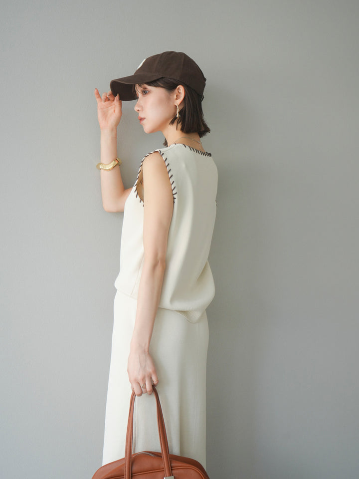 [予約]リネンタッチハンドステッチニットプルオーバー/アイボリー