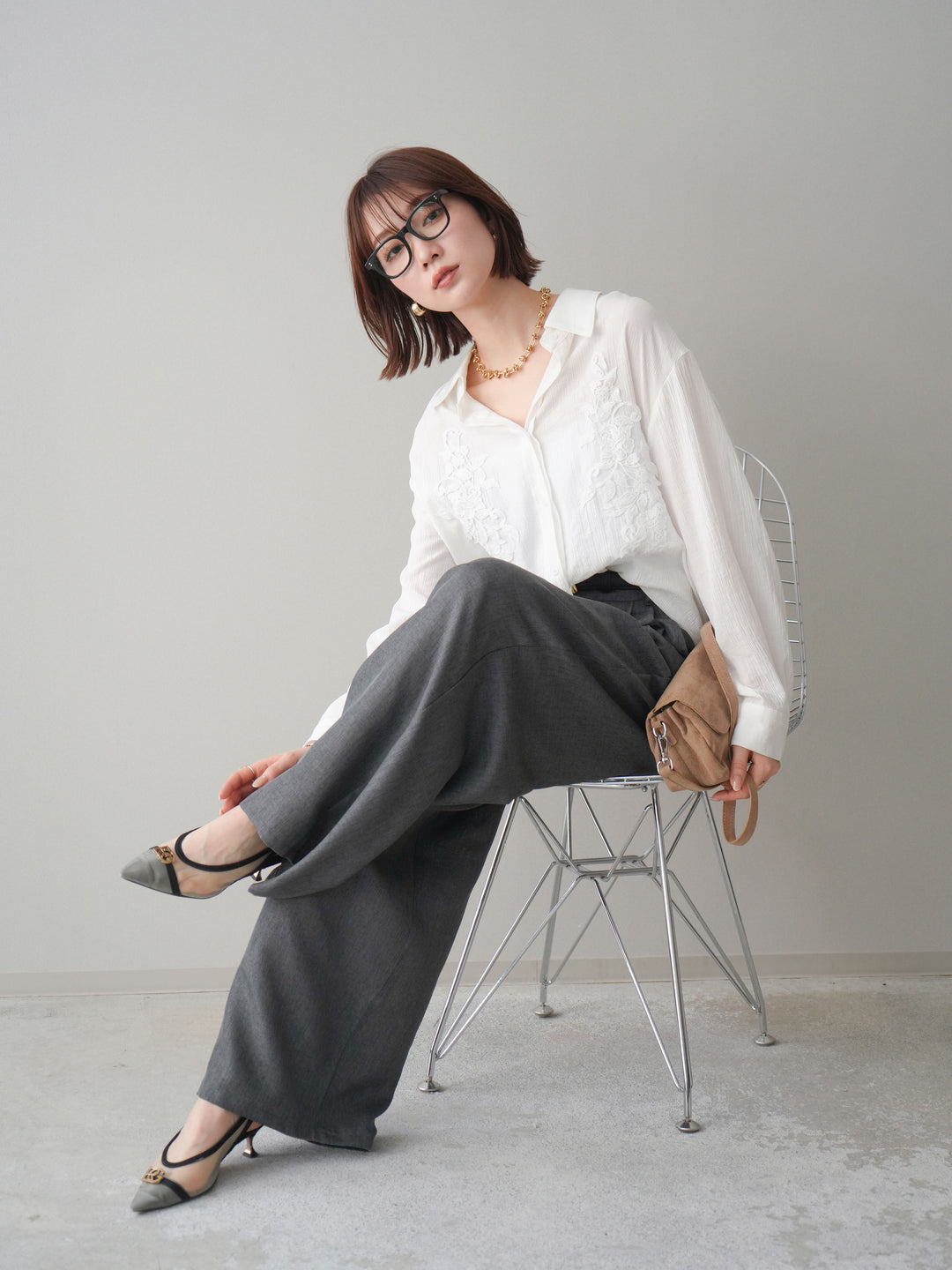 【預購】縐紗刺繡襯衫/白色