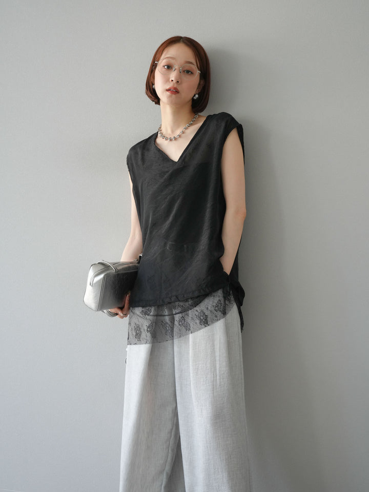 [予約]レースレイヤードオーガンジートップス/ブラック