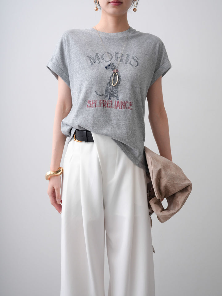 [SET]ドッグエンブロイダリーTEE+アシンメトリーベルトタックワイドパンツ(2set)