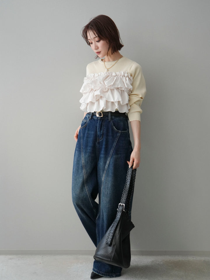 [予約]裏起毛加工デニムカーブパンツ/darkblue