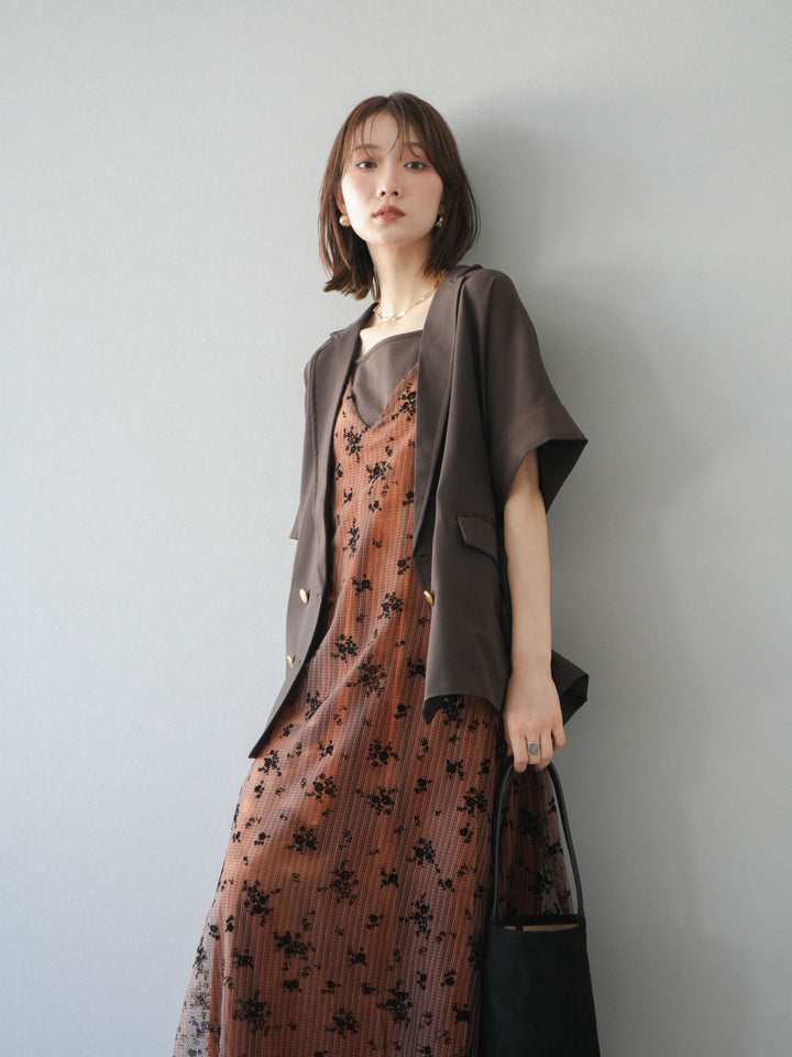 [套裝] 植絨薄紗層疊天鵝絨吊帶連身裙 + 金色紐帶半夾克 (2 套)