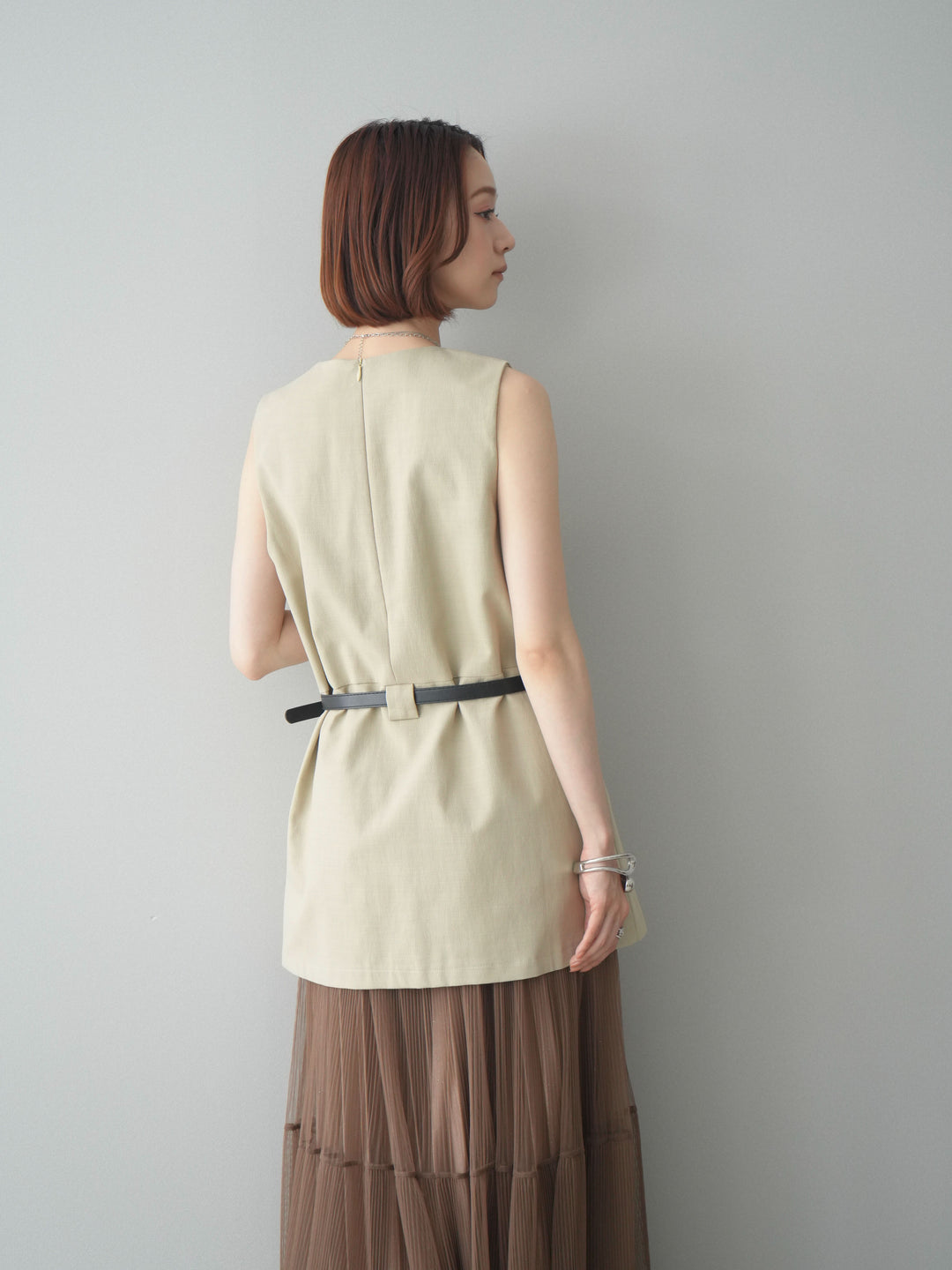 [SET]ベルト付リネンライクノースリチュニック+選べるアクセセット(2set)