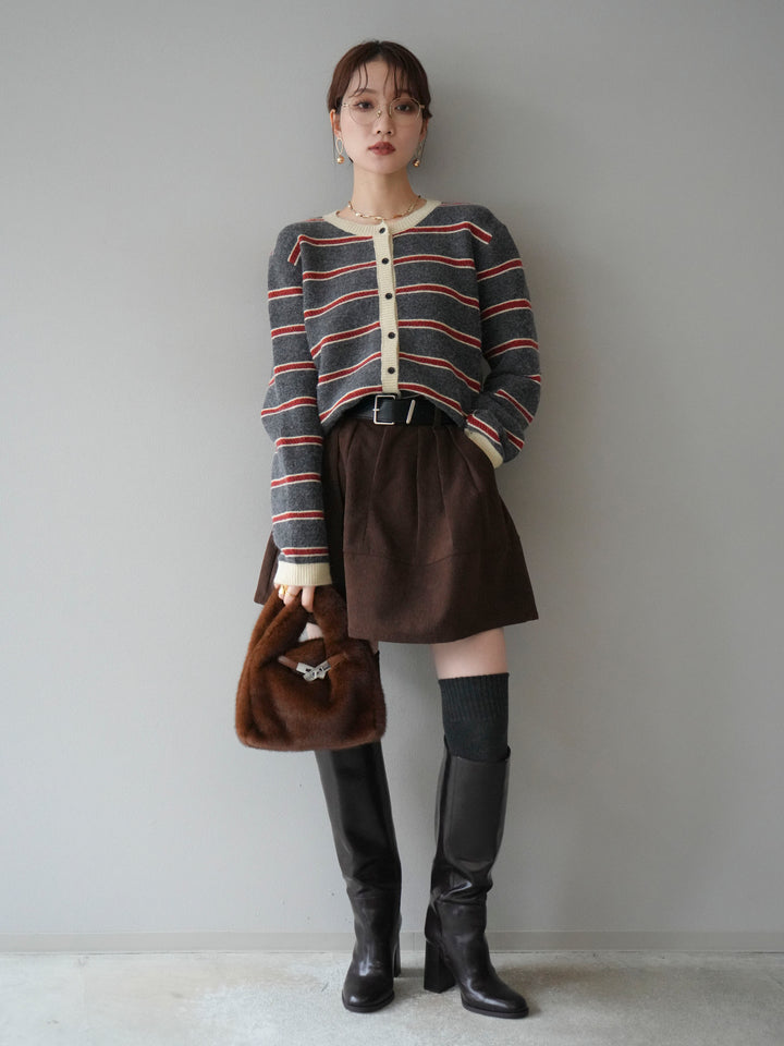 [予約]配色ボーダーニットカーディガン/gray
