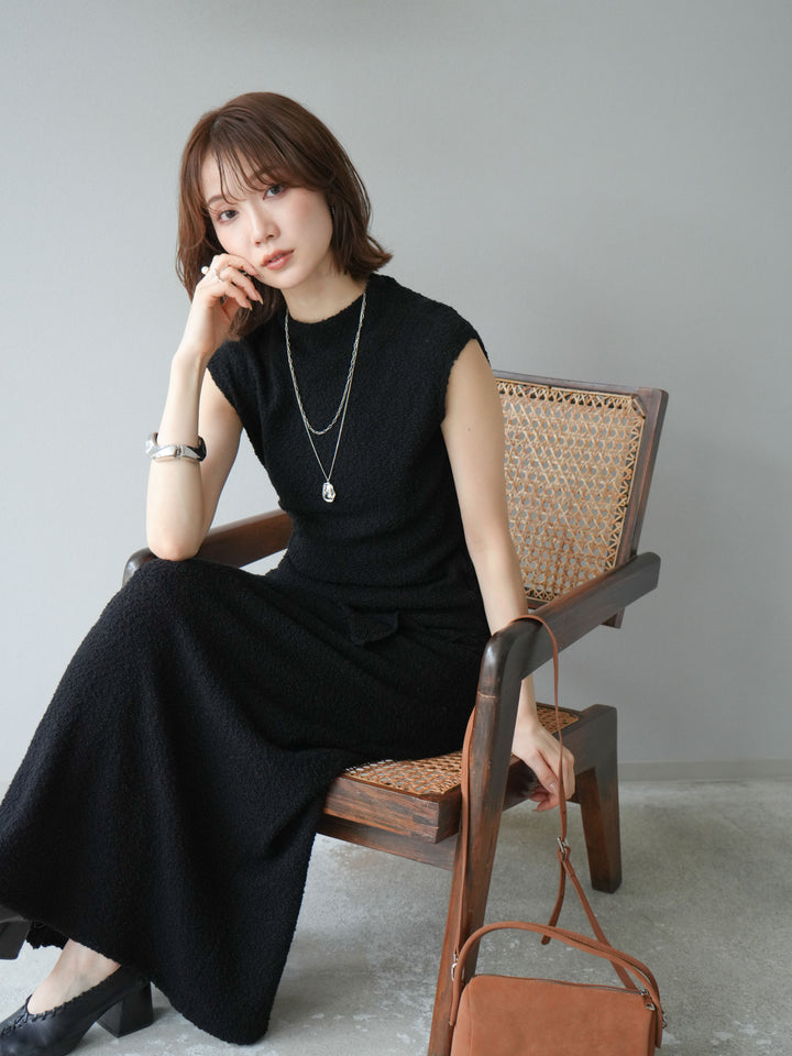 [套裝] 珠地佈針織無袖上衣 + 珠地佈針織I字裙 (2套)