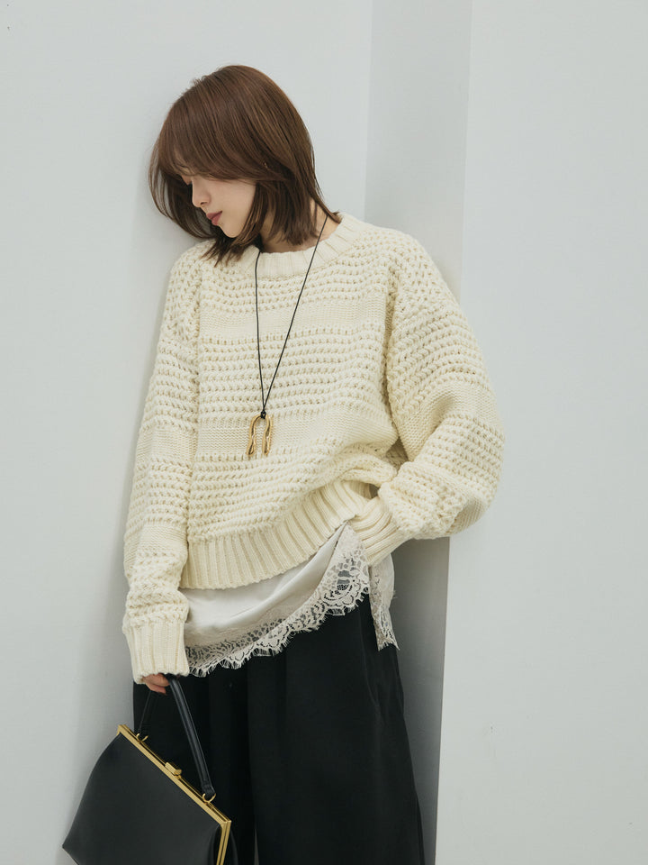 【Allure】[SET]ライン編みニットプルオーバー+ライン編みニットプルオーバー(2set)