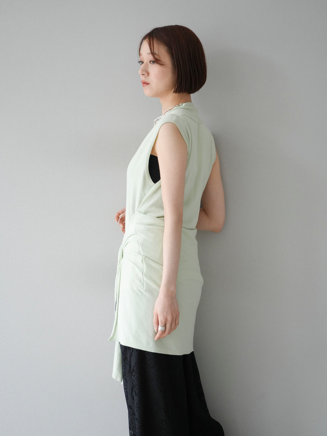【預購】無袖圍腰針織開襟衫/綠色