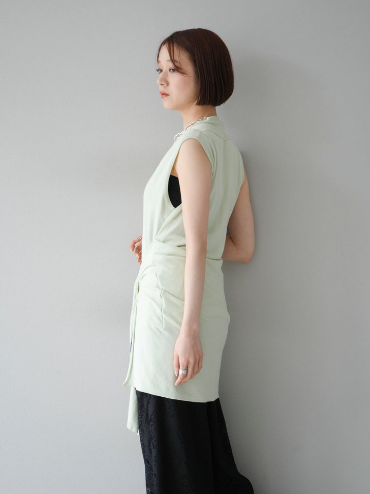 【預購】無袖圍腰針織開襟衫/綠色