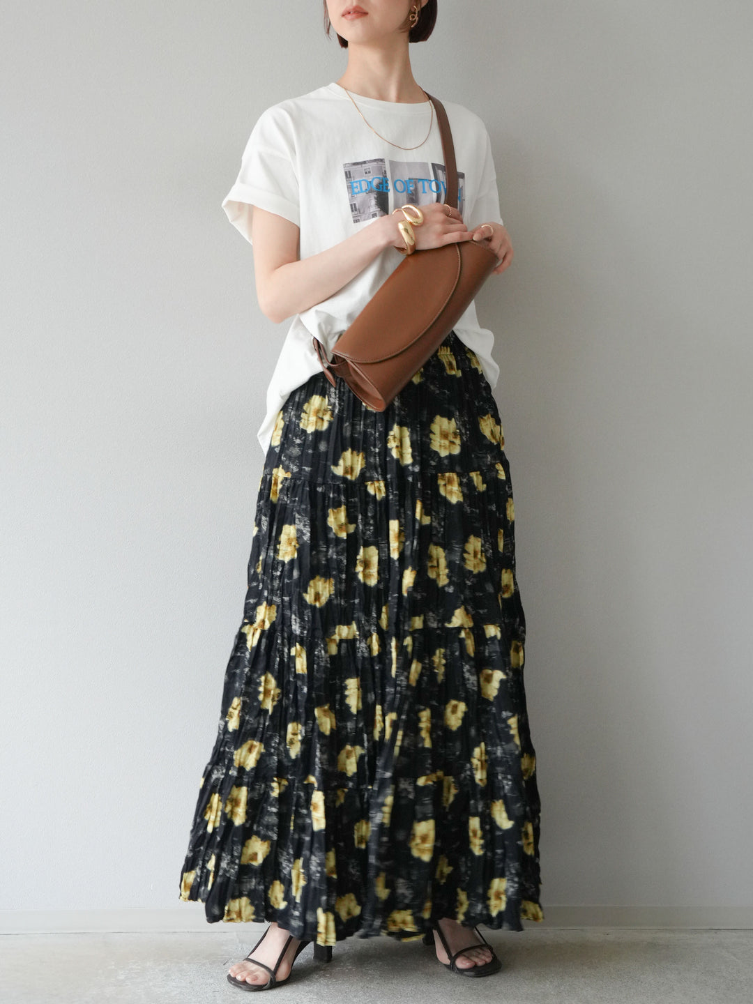 [SET]ネオンロゴコラージュフォトプリントオーバーTシャツ+フラワーワッシャーロングスカート(2set)