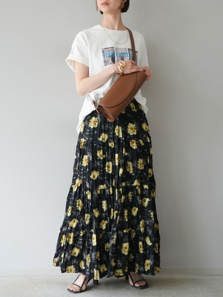 [SET]ネオンロゴコラージュフォトプリントオーバーTシャツ+フラワーワッシャーロングスカート(2set)