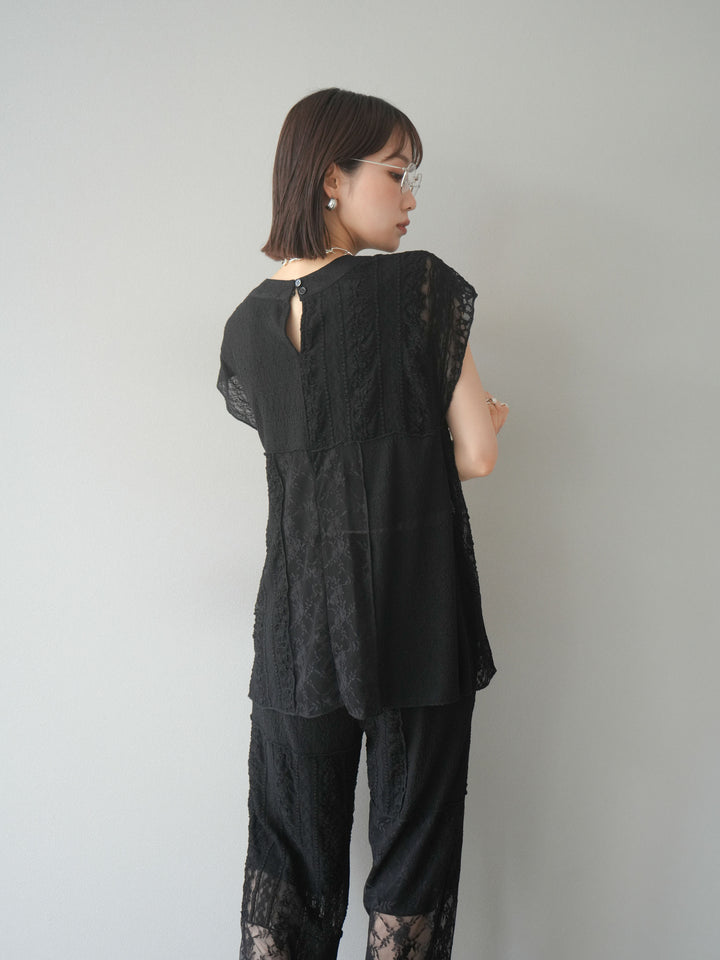 [予約]パッチワークレースフレンチプルオーバー/ブラック