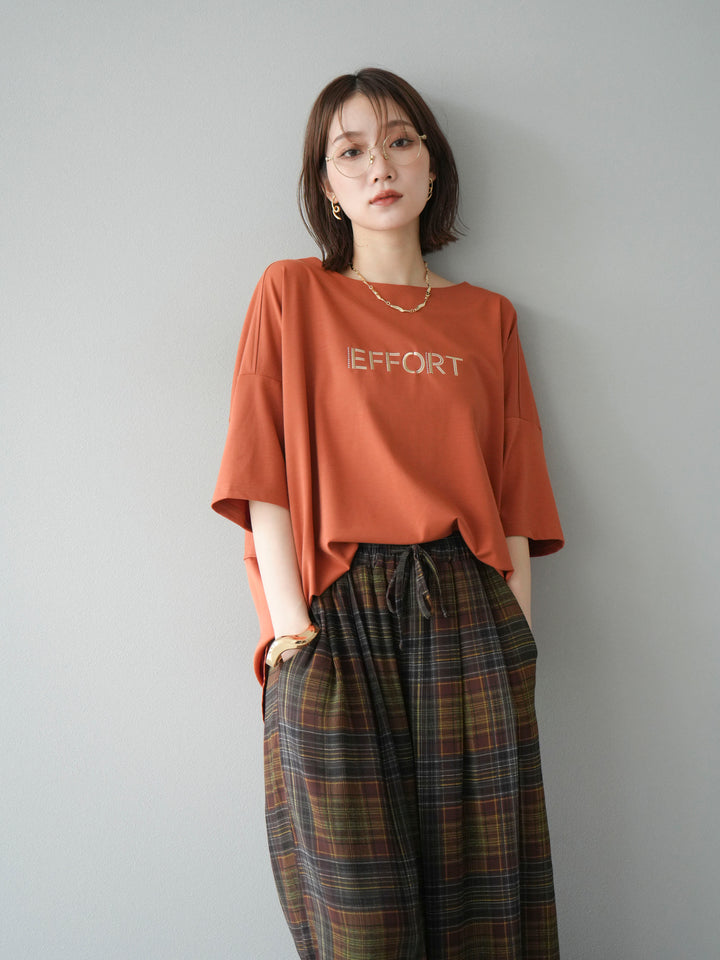 [予約]異素材メタリックロゴ刺繍×プリントTシャツ/オレンジ