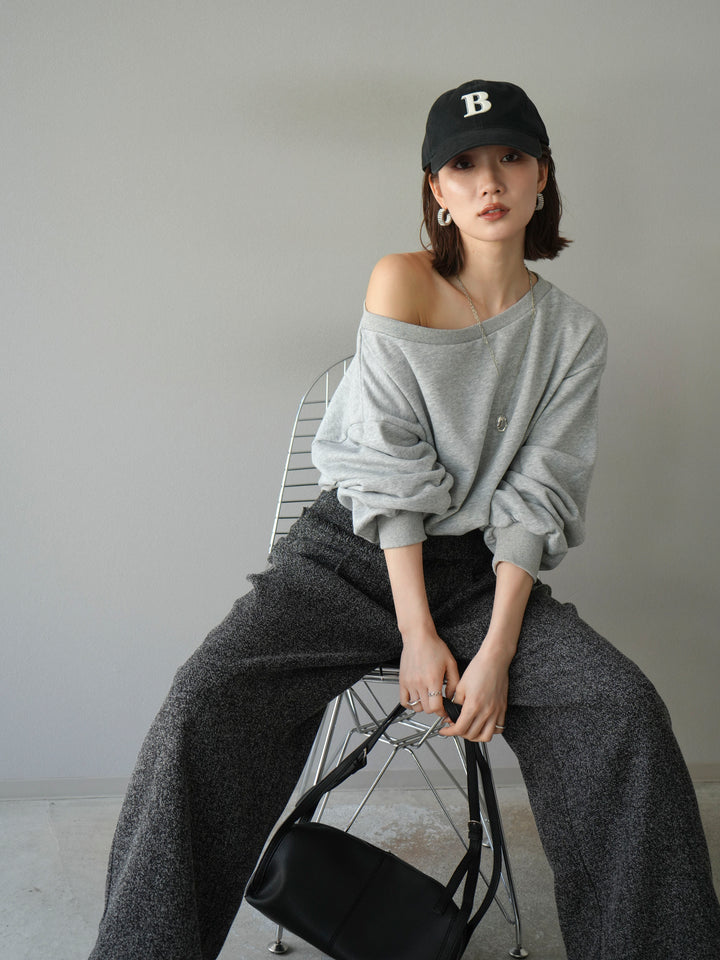 [予約]オフショルスウェットプルオーバー/杢グレー