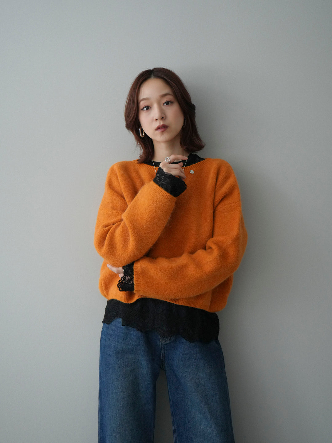 [予約]アンゴラタッチボートネッククロップドプルオーバー/orange