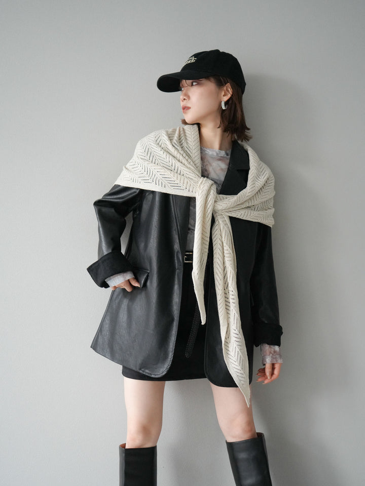 [予約]フェイクレザーテーラードジャケット/ブラック