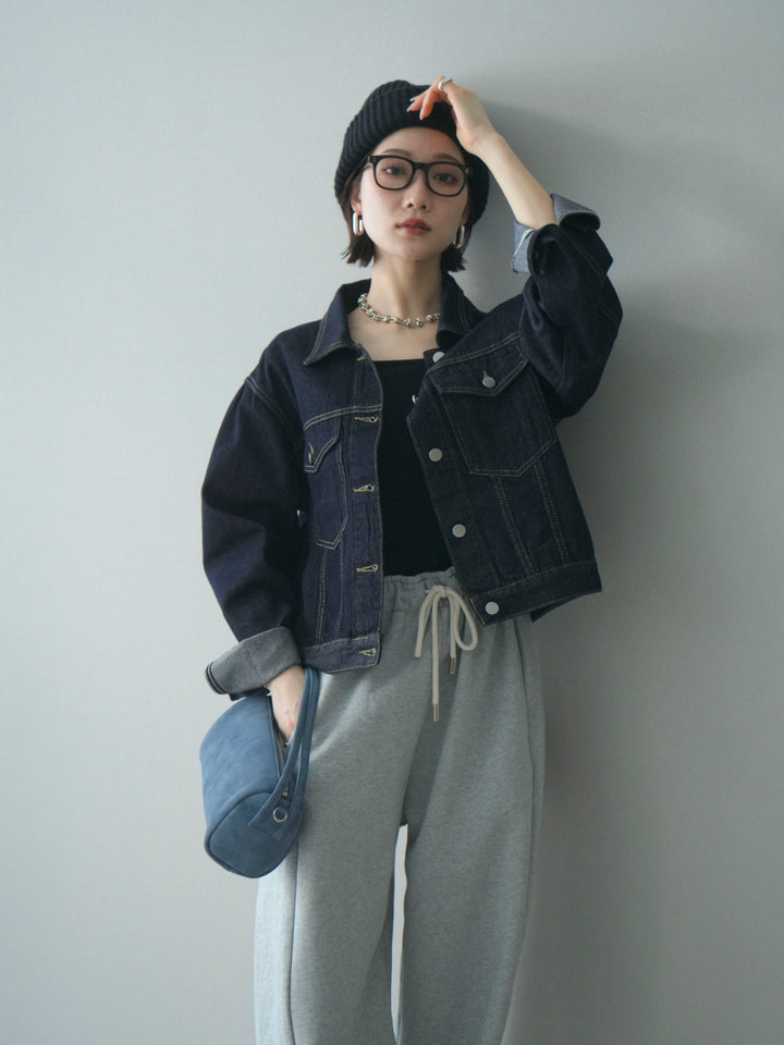 [予約]配色ステッチデニムジャケット/darkblue