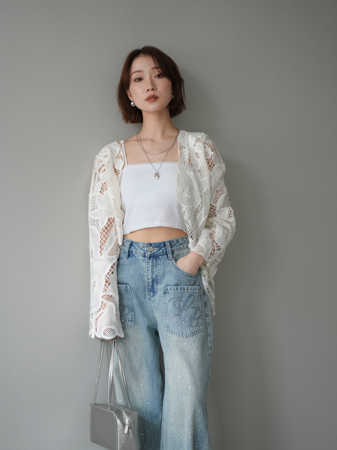 [予約]立体レーススカラップブラウス/white