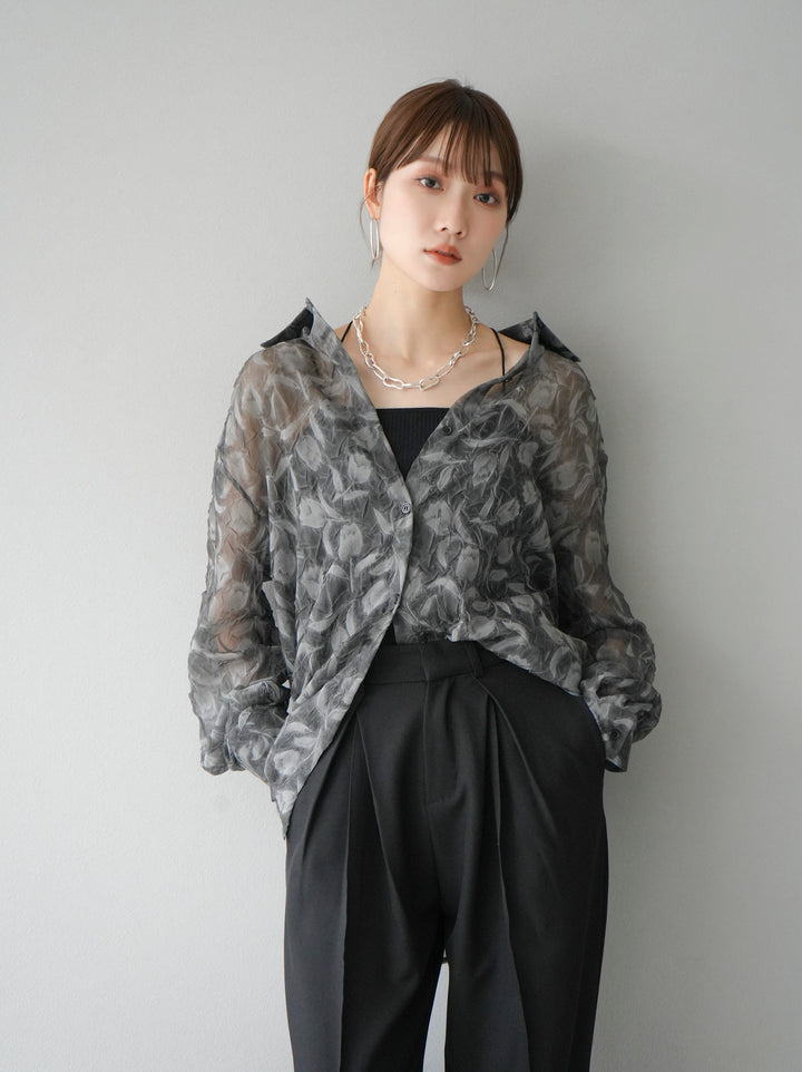 [Pre-order] Tulip Jacquard Sheer Shirt/Black