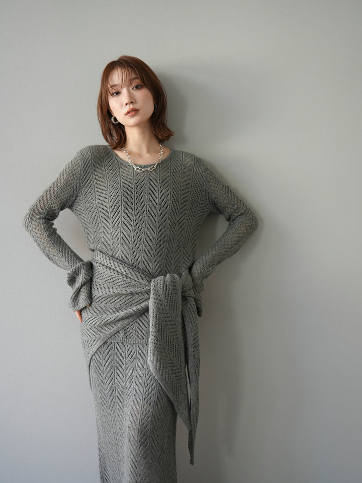 [予約]透かし編みニットスカーフ/グレー