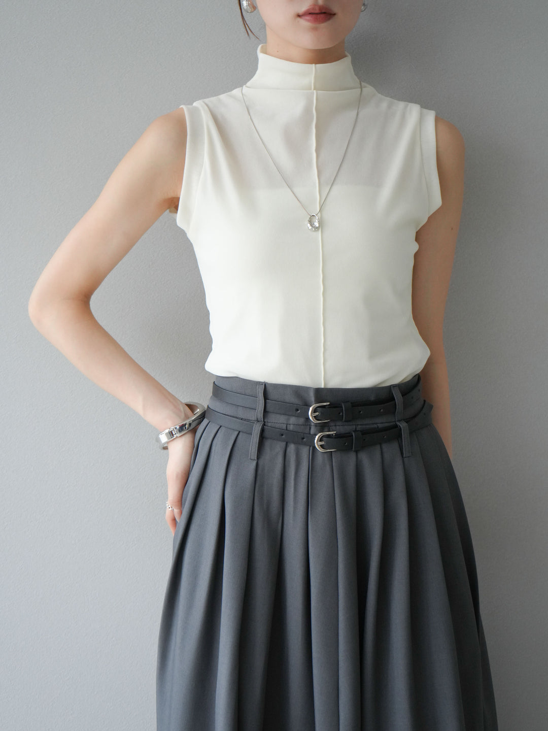 [予約]シアーベロアプチネックノースリーブトップス/アイボリー