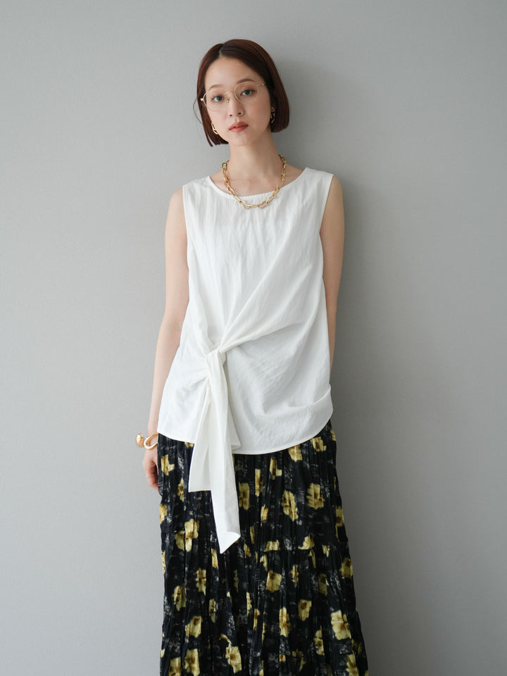 [SET]フロント巻きノースリーブブラウス+フラワーワッシャーロングスカート(2set)