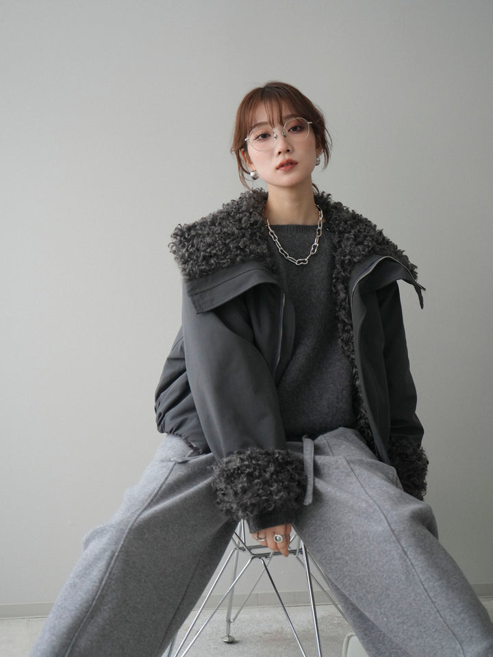 [SET]プードルファーダウンジャケット+アンゴラタッチボートネッククロップドプルオーバー(2set)