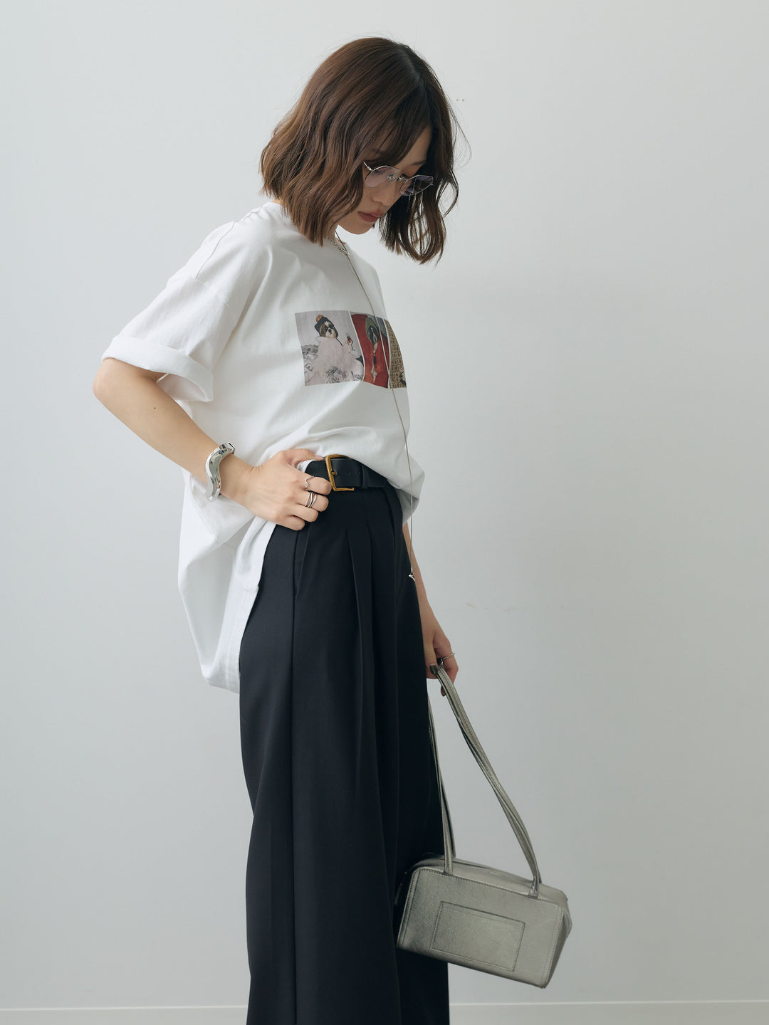 [SET]スリードッグフォトボックスTEE+アシンメトリーベルトタックワイドパンツ(2set)