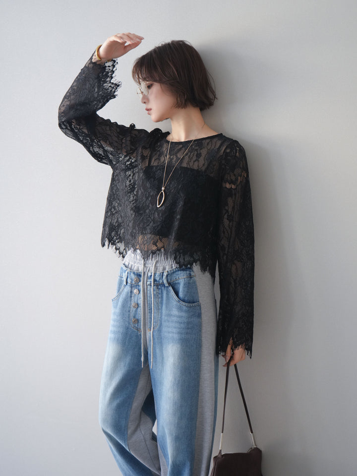 [SET]2WAYスリーブレーストップス+選べるアクセセット(2set)