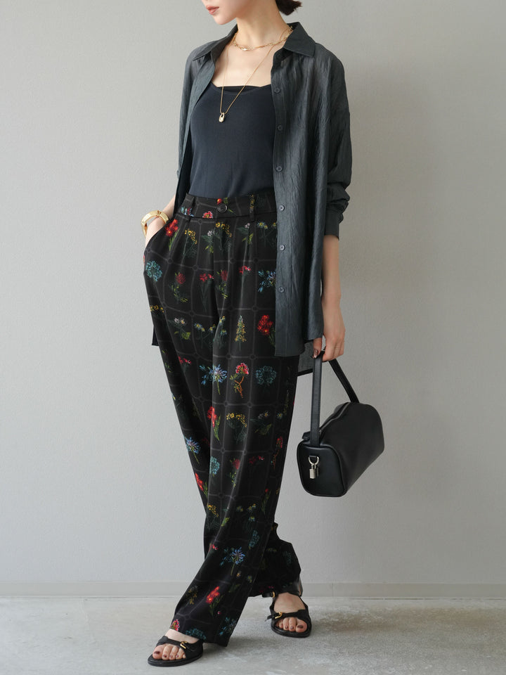 [予約]パッチワークフラワープリントイージーパンツ/ブラック