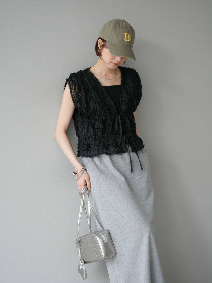 [予約]ジャガードレースリボントップス/ブラック